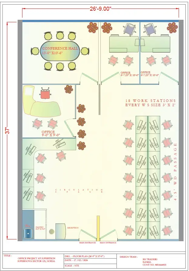 2500 sq ft floor plan — large office space layout for lease in Noida Expressway tower